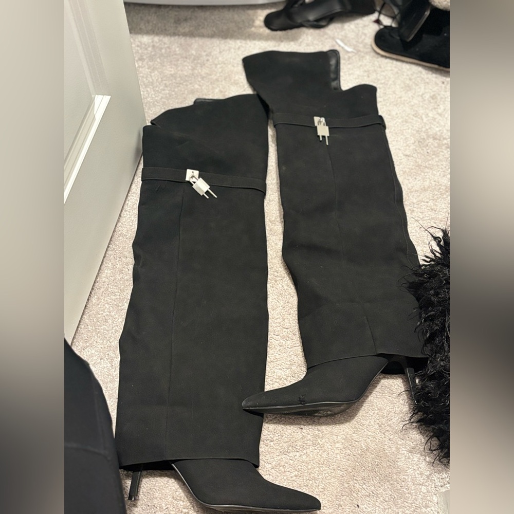 Fashion Nova Black Over-the-Knee Boots with Silver Buckle